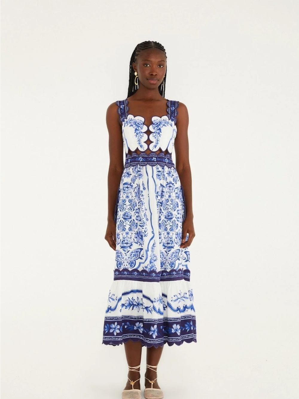 Off-White Porcelain Garden Cut-Out Midi Dress